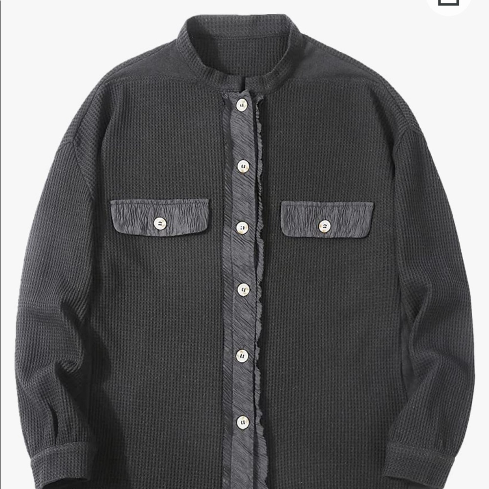 Loose Fit Batwing Sleeve Waffle Knit Shirt Shacket - Picture 2 of 3